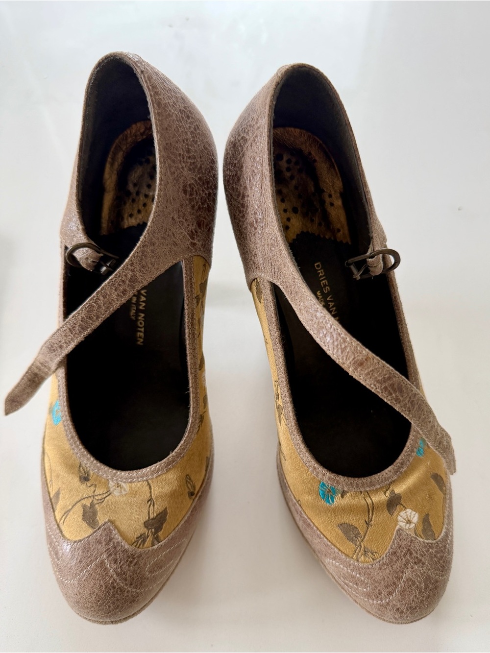Dries Van Noten Vintage Brocade Leather Mary Jane Heels